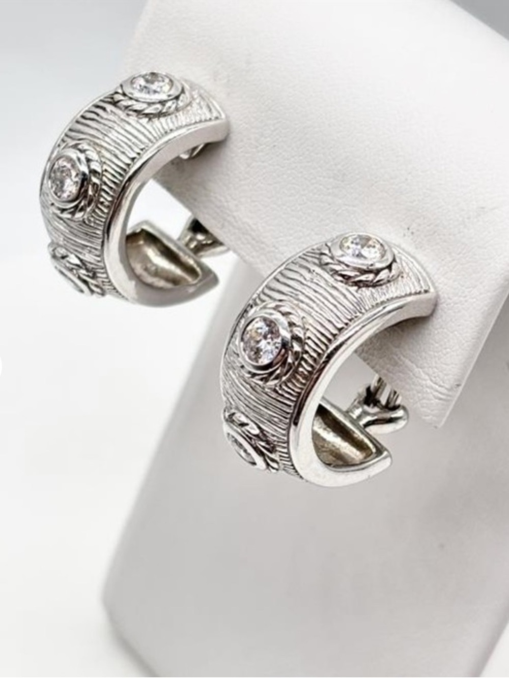 Judith Ripka Sterling Silver/ CZ small pierced hoop earrings